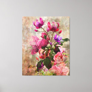 Vintage Style Watercolor Floral Canvas Print
