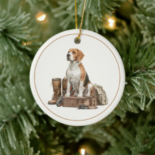 Vintage Style Watercolor Hunting Hound Dog Ceramic Ornament