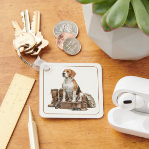 Vintage Style Watercolor Hunting Hound Dog Keychain