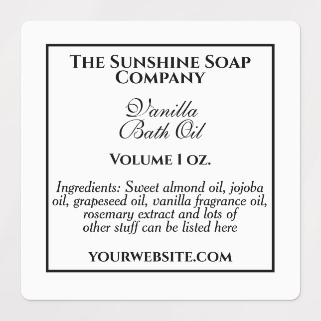 Vintage style waterproof bath label white & black (Design 1)