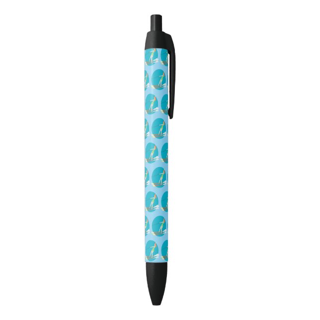 Vintage-style Waterski Black Ink Pen (Bottom (Vertical))