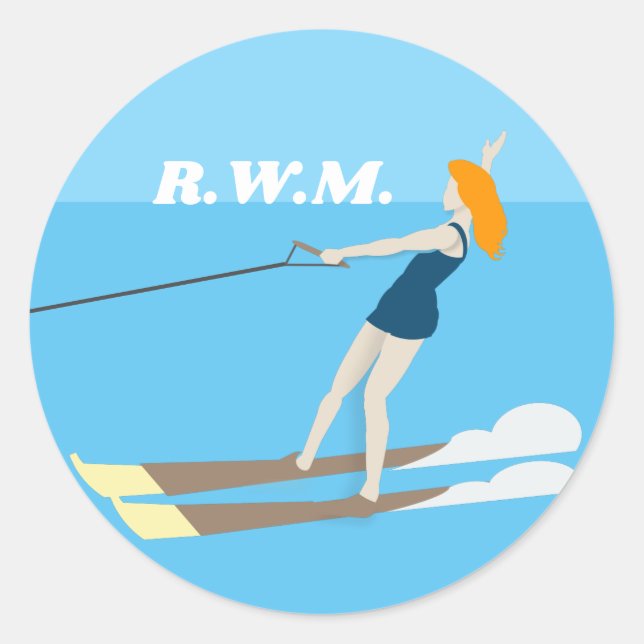 Vintage-style Waterski Classic Round Sticker (Front)