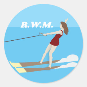Vintage-style Waterski Classic Round Sticker