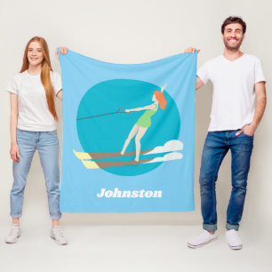 Vintage-style Waterski Fleece Blanket