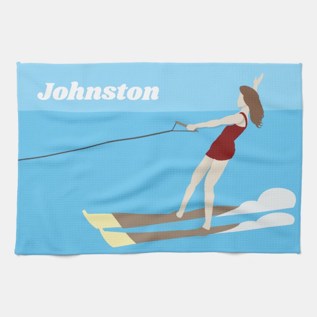 Vintage-style Waterski Kitchen Towel (Horizontal)