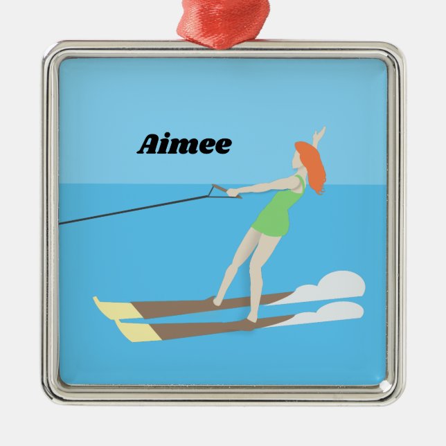 Vintage-style Waterski Metal Ornament (Front)