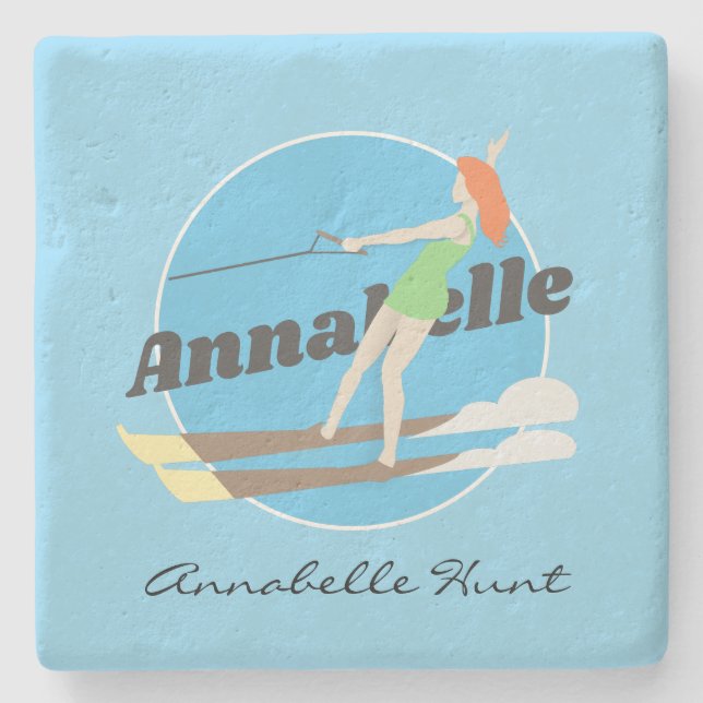 Vintage-style Waterski Stone Coaster (Front)