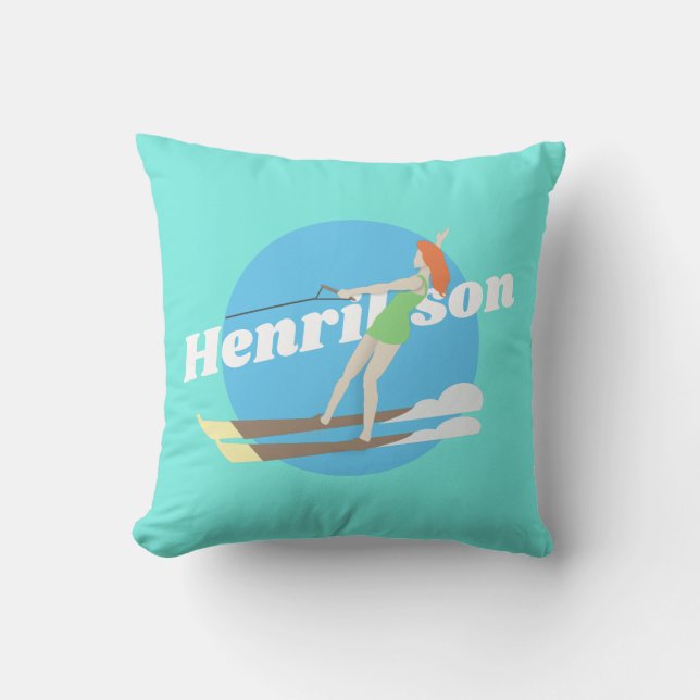 Vintage-style Waterski Throw Pillow (Front)