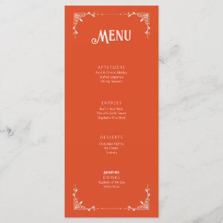 Vintage Style Wedding Event Menu Flat Card Orange
