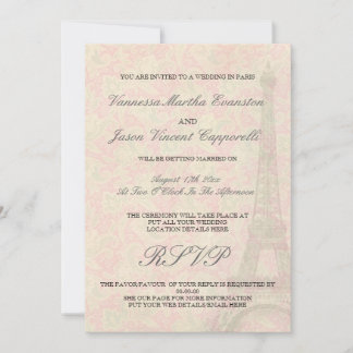 Vintage Style Wedding In Paris Invitations