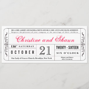 Vintage Style Wedding Ticket Invitation in Pink