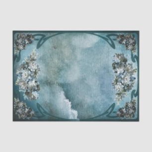 Vintage Style White and Light Blue Flowers Frame Tissue Paper