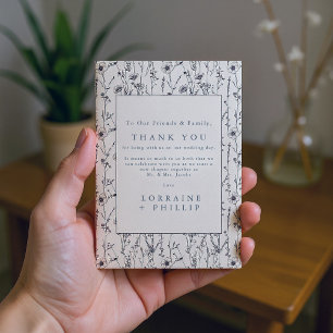 Vintage style wildflowers seamless pattern wedding thank you card