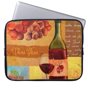 Vintage style wine collage with a watercolour draw laptop sleeve