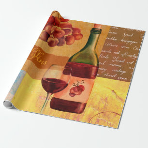 Vintage style wine collage with a watercolour draw wrapping paper