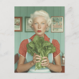 Vintage Style Woman Holding Fresh Greens Postcard