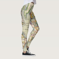 Vintage Style World Map Adventure Leggings