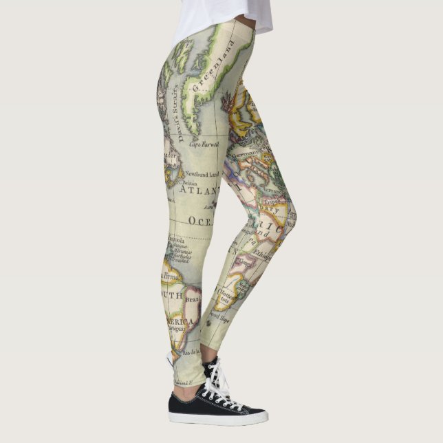 Vintage Style World Map Adventure Leggings (Right)