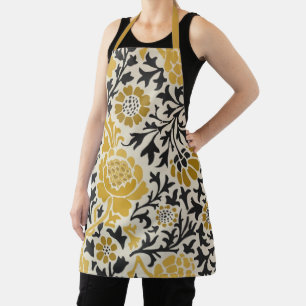 Vintage-style yellow and black floral  pattern apron