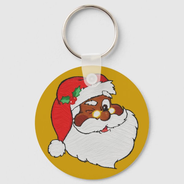 Vintage Styled Black Santa Image Keychain (Front)