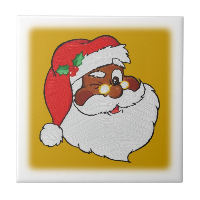 Vintage Styled Black Santa Image Tile (Front)