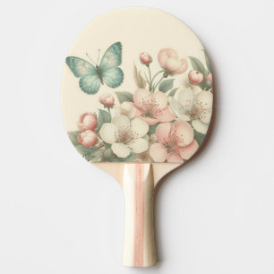 Vintage styled flora/spring butterfly ping pong paddle