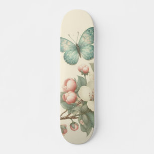 Vintage styled flora/spring butterfly skateboard