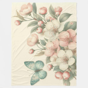 Vintage styled floral/spring butterfly fleece blanket