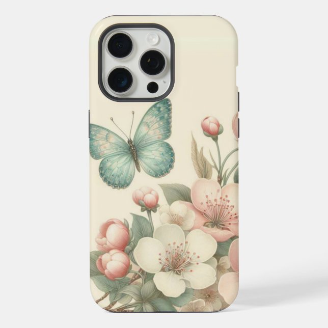 Vintage styled floral/spring butterfly iPhone case (Back)