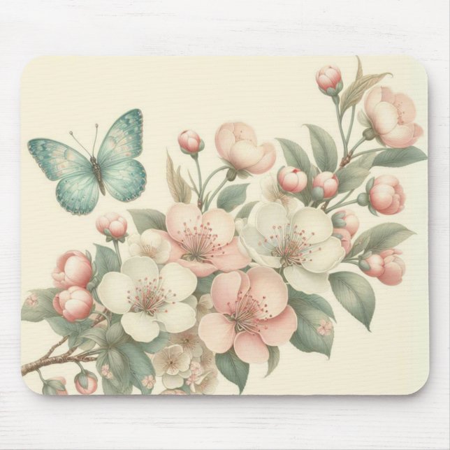 Vintage styled floral/spring butterfly mouse pad (Front)