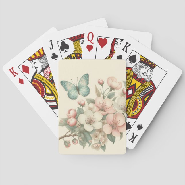 Vintage styled floral/spring butterfly playing cards (Back)