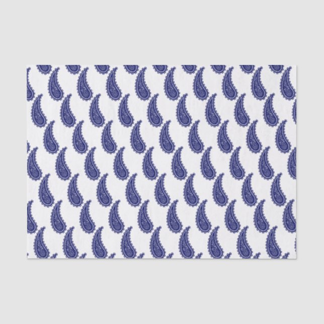 Vintage Stylized Blue White Paisley Tissue Paper (Front)