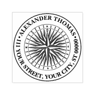 Vintage Stylized Compass Rose Name Return Address Self-inking Stamp