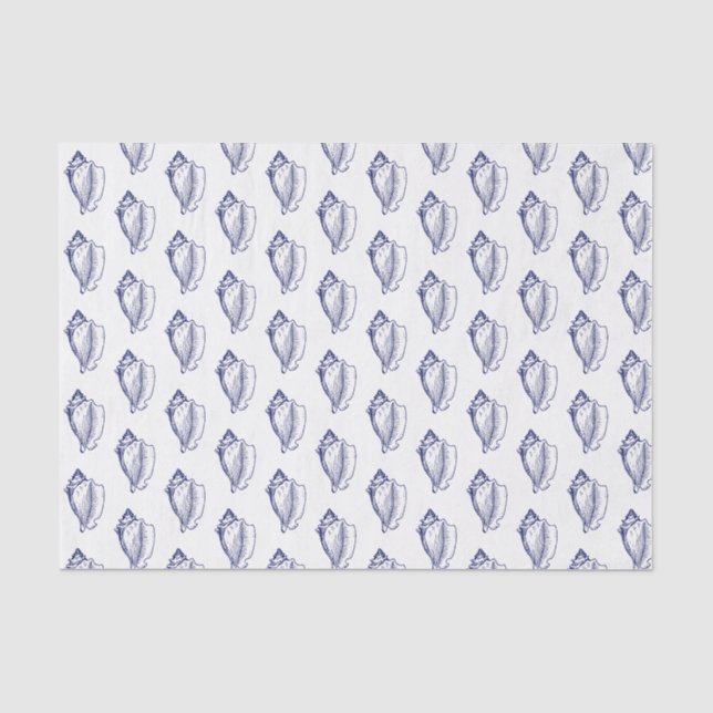 Vintage Stylized Conch Shell Blue Tissue Paper (Front)