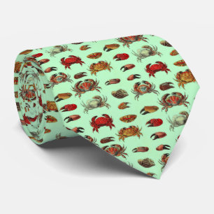 Vintage Stylized Crabs and Crab Claws DIY BG Mint Tie