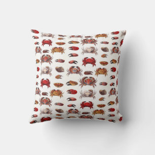 Vintage Stylized Crabs and Crab Claws Throw Pillow