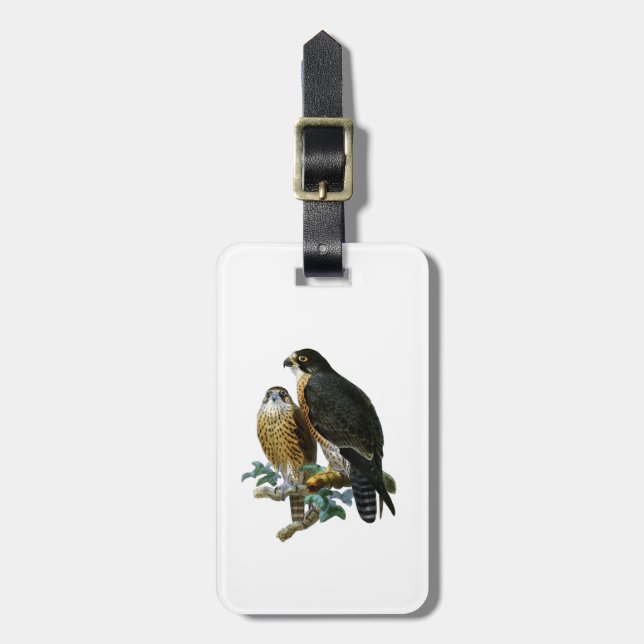 Vintage Stylized Falcons on Branch Luggage Tag (Front Vertical)