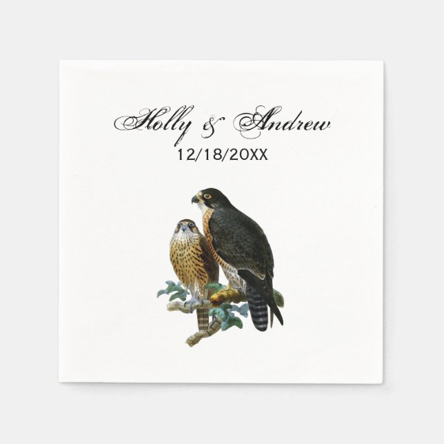 Vintage Stylized Falcons on Branch Napkin (Front)