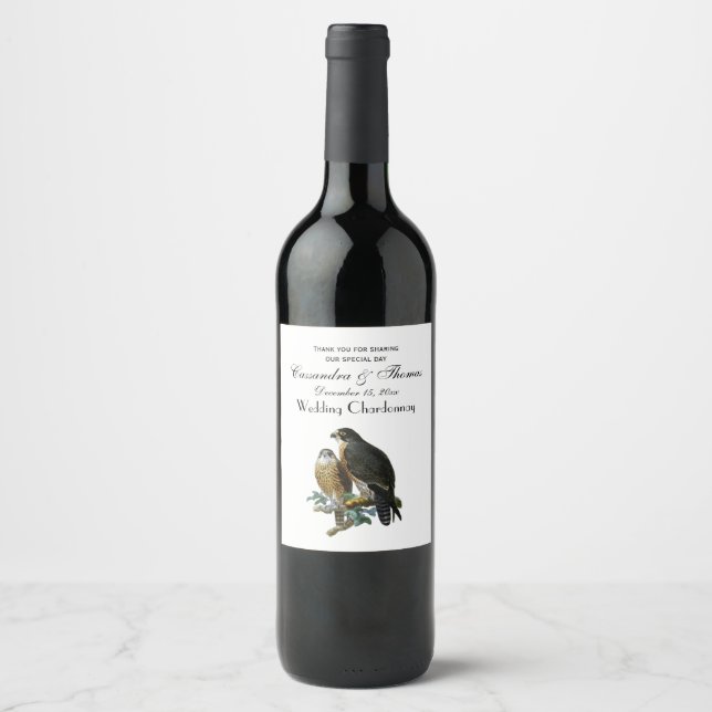 Vintage Stylized Falcons on Branch Wine Label (Front)