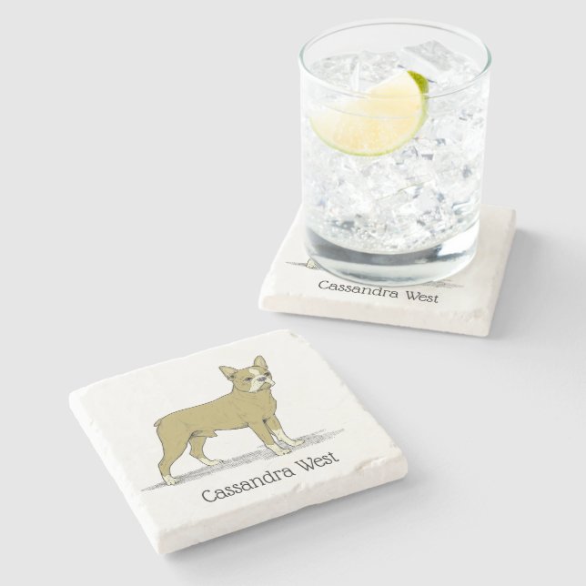 Vintage Stylized French Bulldog C Stone Coaster (Side)