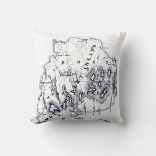 Vintage Stylized Mount Desert Island MN Map Black  Throw Pillow