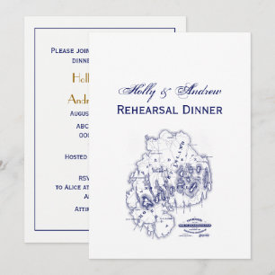 Vintage Stylized Mount Desert Island MN Map Blue Invitation