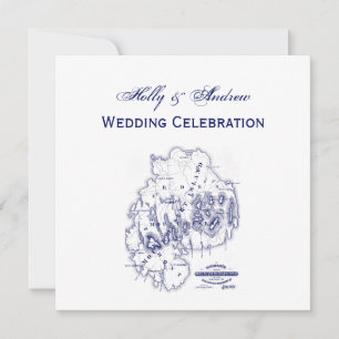 Vintage Stylized Mount Desert Island MN Map Blue Invitation