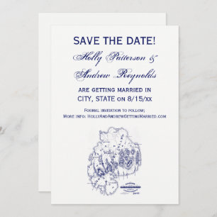 Vintage Stylized Mount Desert Island MN Map Blue Invitation