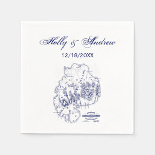 Vintage Stylized Mount Desert Island MN Map Blue Napkin