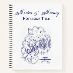 Vintage Stylized Mount Desert Island MN Map Blue Notebook