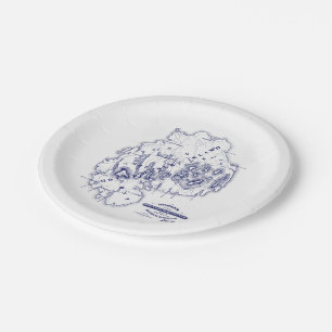 Vintage Stylized Mount Desert Island MN Map Blue Paper Plate
