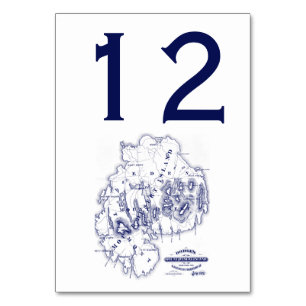 Vintage Stylized Mount Desert Island MN Map Blue Table Number