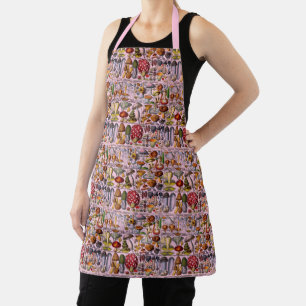 Vintage Stylized Mushrooms Fungi DIY Colour BG Pin Apron