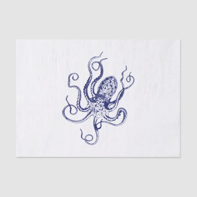 Vintage Stylized Octopus Drawing #1 Blue Tissue Paper (Front)